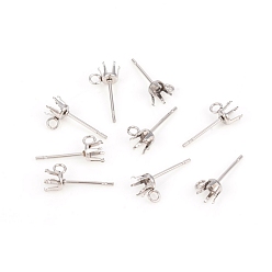 Нержавеющая Сталь Цвет Не тускнеет 304 серьги-гвоздики из нержавеющей стали, серьги с зубцами, с петлей, цвет нержавеющей стали, 7.3x4.6 мм, отверстие : 1.8 мм, штифты : 0.8 мм, лоток : 3.2 мм