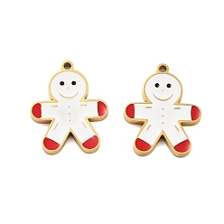 Gingerbread Man Ионное покрытие (ip) 304 подвески из нержавеющей стали, эмалевые подвески на рождественскую тематику, золотые, Колобок, 15.5x12.5x1.5 мм, отверстие : 1 мм