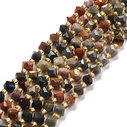 Natural Agate Natural Polychrome Agate Beads Strands, with Seed Beads, Faceted, Diagonal Cube Beads, 5~6x5~6x4~5mm, Hole: 1mm, about 49~55pcs/strand, 15.35''~15.75''(39~40cm)