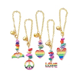 Mixed Shapes Подвески из сплава с эмалью, с бусинами из синтетической бирюзы и латунными плоскими овальными цепочками-тросами., гордость цвета радуги, реальный 18 k позолоченный, разнообразные, 154~162 мм