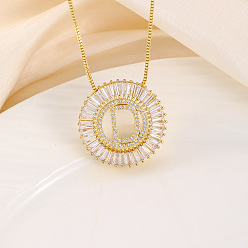 Letter D Кольцо из латуни с прозрачными кубическими цирконами и подвеской в виде буквы, цепочка-коробка, золотые, Буква D, 17.72 дюйм (45 см)