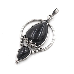 Обсидиан Природные обсидиана большие кулоны, антикварные латунные подвески-капли серебристого цвета, 50x28x7 мм