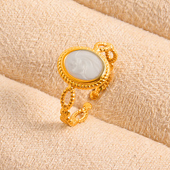 Золотой 304 Открытые кольца-манжеты из нержавеющей стали с эмалью для женщин, овальные, золотые, 12 мм, внутренний диаметр: 19 мм