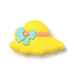 Yellow Hat with Bowknot Silicone Focal Beads, Yellow, 19x30x9mm, Hole: 3mm
