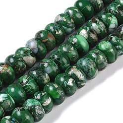 Verde Hilos de cuentas de jaspe imperial sintético teñido, Rondana plana, verde, 10x6 mm, agujero: 1.5 mm, sobre 68 unidades / cadena, 15.75'' (40 cm)