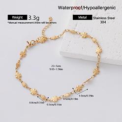 Flower Elegant 304 Stainless Steel Link Chain Bracelets for Women, Golden, Flower, 9.06 inch(23cm)
