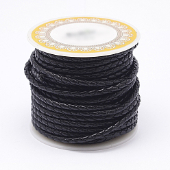Black Braided Cowhide Leather Cord, Leather Rope String for Bracelets, Black, 6mm, about 3.82 yards(3.5m)/roll