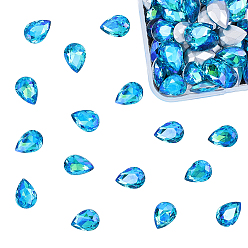 Темно-Голубой Заостренные заднее стекло горный хрусталь кабошоны, с покрытием на задной стороне, граненые, с покрытием AB цвета, слеза, глубокое синее небо, 14x10x5 мм, 100 шт / коробка