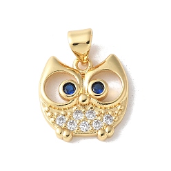 Настоящее золото 18K Латунные микро проложить кубического циркония подвески, сова прелести, долговечный, без кадмия и без свинца, стойки покрытие, реальный 18 k позолоченный, 15x15x3 мм, отверстие : 5x4 мм