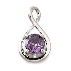 Средний Фиолетовый 925 подвески из стерлингового серебра с паве из кубического циркония, бесконечная форма, платина, средне фиолетовый, 17x10x4 мм, отверстие : 3.5x2.5 мм