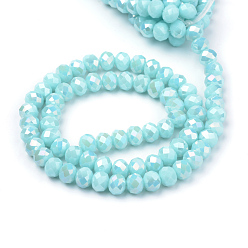 Light Cyan Electroplate Glass Faceted Rondelle Bead Strands, AB Color Plated, Light Cyan, 3x2mm, Hole: 0.5mm, about 140pcs/strand, 15.5 inch
