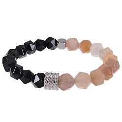 Другие Кварцы Натуральные браслеты из лилового нефрита и обсидиана с бусинами, эластичные, для мужчин., многоугольник, с колонновидным валиком из нержавеющей стали, 7.09 дюйм (18 см) ~ 8.66 дюйм (22 см)