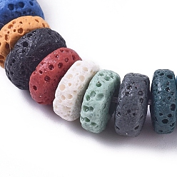 Mixed Color Natural Lava Rock Beads Strands, Dyed, Flat Round/Disc, Mixed Color, 8x4mm, Hole: 1.6mm, about 54~61pcs/strand, 7.68 inch~7.87 inch(19.5~20cm)