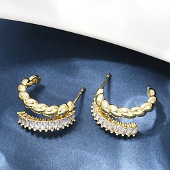 Настоящее золото 18K Серьги-гвоздики из латуни с микропаве и цирконием, долговечный, без кадмия и без свинца, стойки покрытие, реальный 18 k позолоченный, 19.5x10.5 мм