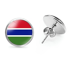 Разноцветный Плоские круглые стеклянные серьги-гвоздики на тему национального флага, серьги из платинового сплава, красочный, 12 мм