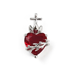 Платина Латунь стекло кулоны, сердце с крестом, без свинца и без кадмия, долговечный, стойки покрытие, граненые, платина, 20.5x11.5x9 мм, отверстие : 5.5x3 мм