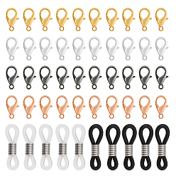 Mixed Color Zinc Alloy Lobster Claw Clasps, with Glasses Rubber Loop Ends, Jewelry Making Findings, Mixed Color, 180pcs/box