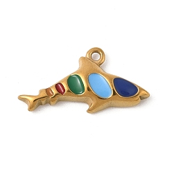 Разноцветный 304 нержавеющей стальной эмали подвески, золотые, рыба, красочный, 13x25x4 мм, отверстие : 1.6 мм