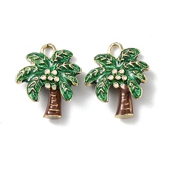 Зеленый Подвески из эмали и сплава, стойки покрытие, очарование кокосового дерева, золотые, зелёные, 18x15x5 мм, отверстие : 3 мм