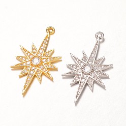 (52) Непрозрачная лаванда Латунные микро проложить кубического циркония подвески, звезда, разноцветные, 33x18x3 мм, отверстие : 1.5 мм