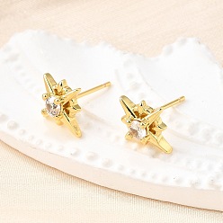 Белый Серьги-гвоздики из латуни с микропаве из кубического циркония, без свинца и без кадмия, стойки покрытие, долговечный, реальный 18 k позолоченный, белые, 12x10 мм