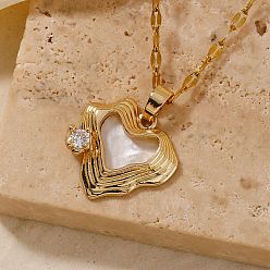 Золотой Модные латунные прозрачные кубические цирконии полые подвески в форме сердца ожерелья с цепочкой, золотые, 15.75 дюйм (40 см)