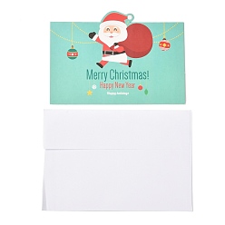 Santa Claus Christmas Theme Greeting Cards, with White Blank Envelopes, Xmas Gifts Cards, Turquoise, Santa Claus Pattern, 100x140x0.3mm