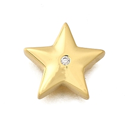 Настоящее золото 18K Латунные микропаве прозрачные кубические циркониевые подвески, звезда, стойки покрытие, долговечный, без свинца и без кадмия, реальный 18 k позолоченный, 11.5x12x4 мм, отверстие : 1.6 мм