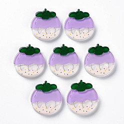 Plum Cellulose Acetate(Resin) Decoden Cabochons, with Glitter Powder, Fruit, Plum, 26x24x4~4.5mm
