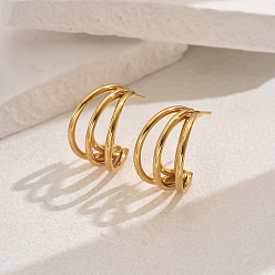 Золотой Элегантные 201 тройные серьги-гвоздики в форме буквы С из нержавеющей стали, золотые, 19x14 мм