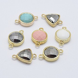 Золотой Соединители звеньев из смеси глазури и граненого камня, с латунной найти, разнообразные, золотые, 11~12x18~19x5~6 мм, отверстие : 1 мм