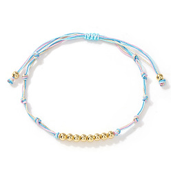 Светло-Голубой Латунные круглые бусины плетеные браслеты из бисера, плетеные браслеты из волоконного шнура для женщин, Небесно-голубой, внутренний диаметр: 11 дюйм (28 см)