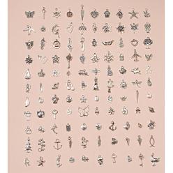 Античное Серебро Сплавочные подвески тибетского стиля, сто фигур, античное серебро, 9~26x5~17x1~6 мм, отверстие : 1~2.5 мм, около 100 шт / упаковка