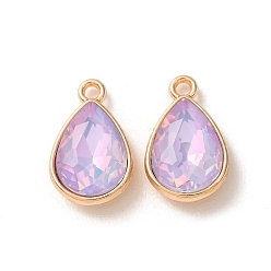 Lilac Alloy Glass Pendants, Teardrop Charms, Golden, Faceted, Lilac, 19.5x12.5x5.5mm, Hole: 2mm