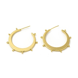 Golden Brass Ring Stud Earring Findings, Half Hoop Earring Findings with Vertical Loops, Cadmium Free & Nickel Free & Lead Free, Long-Lasting Plated, Golden, 33x34x1.5mm, Hole: 1.5mm, Pin: 0.8mm