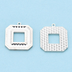 Silver 925 Sterling Silver Pendants, Square Charms, Silver, 17x15x1.5mm, Hole: 1mm