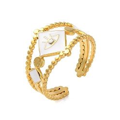 Настоящее золото 18K 304 из нержавеющей манжеты кольца стальные эмалированные, злые глаза, реальный 18 k позолоченный, регулируемый