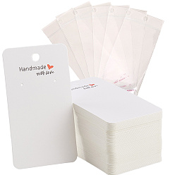 Белый Картонных карт дисплей серьги, прямоугольные, с мешками целлофана opp, белые, 9x5x0.04 см, 100 шт / комплект, 1 комплект