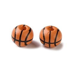 Basketball Спрей окрашены деревянные бусины, круглые, цвет шоколада, баскетбол, 8x7 мм, отверстие : 2 мм