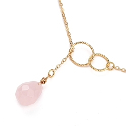 Rose Quartz teardrop, Natural Rose Quartz Pendants Necklaces, with Brass Linking Rings & Cable Chains, 304 Stainless Steel Lobster Claw Clasps, 17.52~17.72 inch(44.5~45cm), 2mm