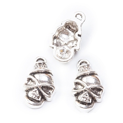 Antique Silver Tibetan Style Alloy Pendants, Skull, Antique Silver, 16x9x5mm
