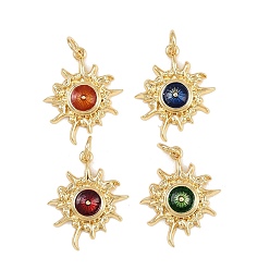 (52) Непрозрачная лаванда Латунь эмаль подвески, очарование солнца, с прыжковых колец, стойки покрытие, реальный 18 k позолоченный, без свинца и без кадмия, долговечный, разноцветные, 20x16x3 мм, отверстие : 3.4 мм