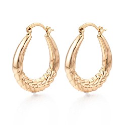 Настоящее золото 18K U-образные латунные серьги-кольца, без никеля , реальный 18 k позолоченный, 35x28x6~6.5 мм