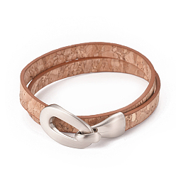 Сэнди Коричневый Искусственная кожа обертывание браслеты, 2-петли, Сплав с застежками, овальные, платина, песчаный коричневый, 15-1/8 дюйм (38.7 см), 8x2.5 мм