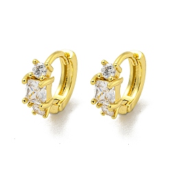 Claro Pendiente de aro de micro circonio cúbico de latón, dorado, Claro, 10.5x4.8 mm