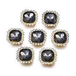 Schwarzen Diamanten Nähen auf Rhinestone, transparenter Glasrhinestone, mit eisernen Krappenfassungen, facettiert, Viereck, schwarzen Diamanten, 14x14x6.5 mm, Bohrung: 1.5 mm