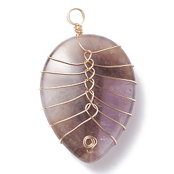 Amethyst Natural Amethyst Pendants, with Eco-Friendly Copper Wire Wrapped, Water Drop, 42~43x25~26x12mm, Hole: 4mm