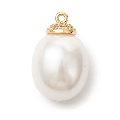 Золотой Оболочки жемчужина подвески, Овальные подвески с латунными микропаве из прозрачных кубических цирконий в качестве застежек., белые, золотые, 21x13.5 мм, отверстие : 1.2 мм