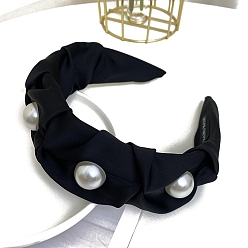 Черный Ткань ленты для волос, аксессуары для волос для женщин и девочек, с имитацией жемчужина бисера, чёрные, 150x140 мм