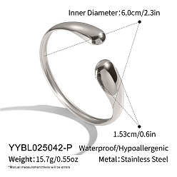 Stainless Steel Color 304 Stainless Steel Adjustable Open Cuff Bangles for Women, Stainless Steel Color, Inner Diameter: 2.36 inch(6cm)